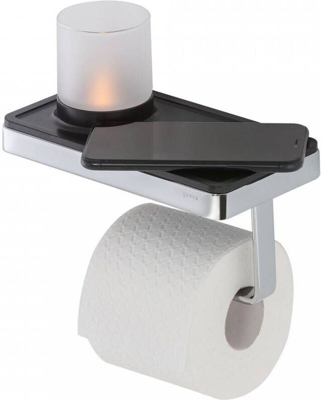 GEESA Frame toiletrolhouder met lichthouder kunststof messing verchroomd chroom mat zwart 918889 02 06 - Foto 2