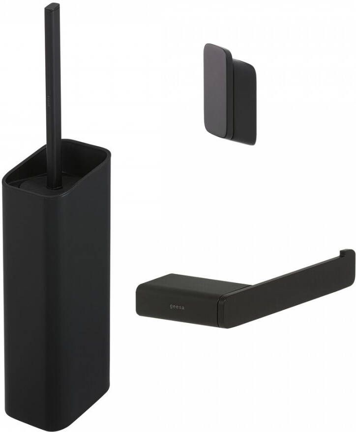 Geesa Shift Toiletaccessoireset Toiletborstel met houder Toiletrolhouder zonder klep Handdoekhaak Zwart 919900-06-115
