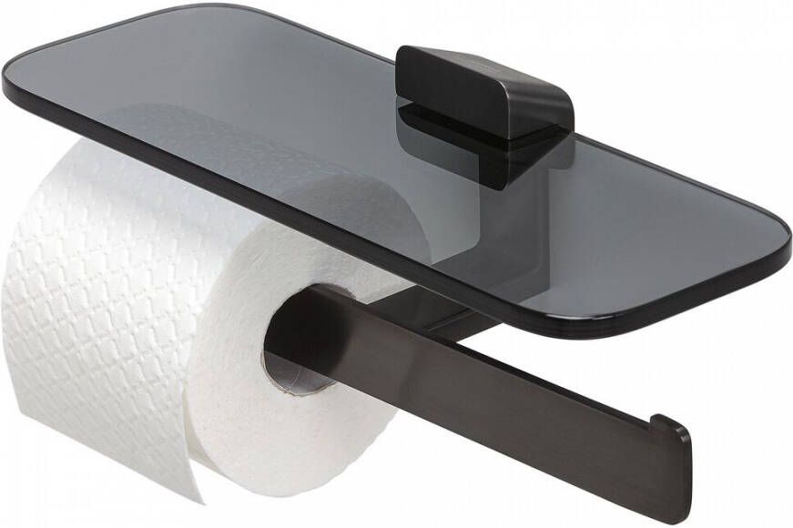 Geesa Shift Toiletrolhouder dubbel Zwart metaal geborsteld met planchet van rookglas 9199480966 - Foto 2