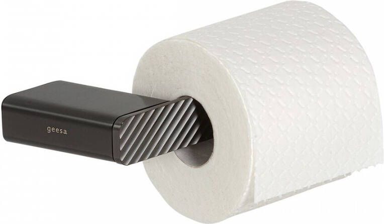 Geesa Shift toiletrolhouder rechts met strepenpatroon zonder klep 20 2 x 7 7 x 3 cm zwart metaal geborsteld
