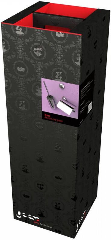 Geesa Tone Toiletaccessoireset Toiletborstel met houder Toiletrolhouder met klep Handdoekhaak Chroom 91730002115