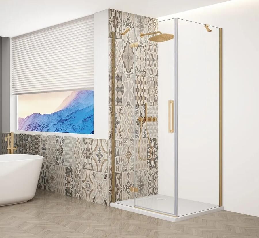 Gelco Trinity douchecabine met helder glas 100x100cm links goud