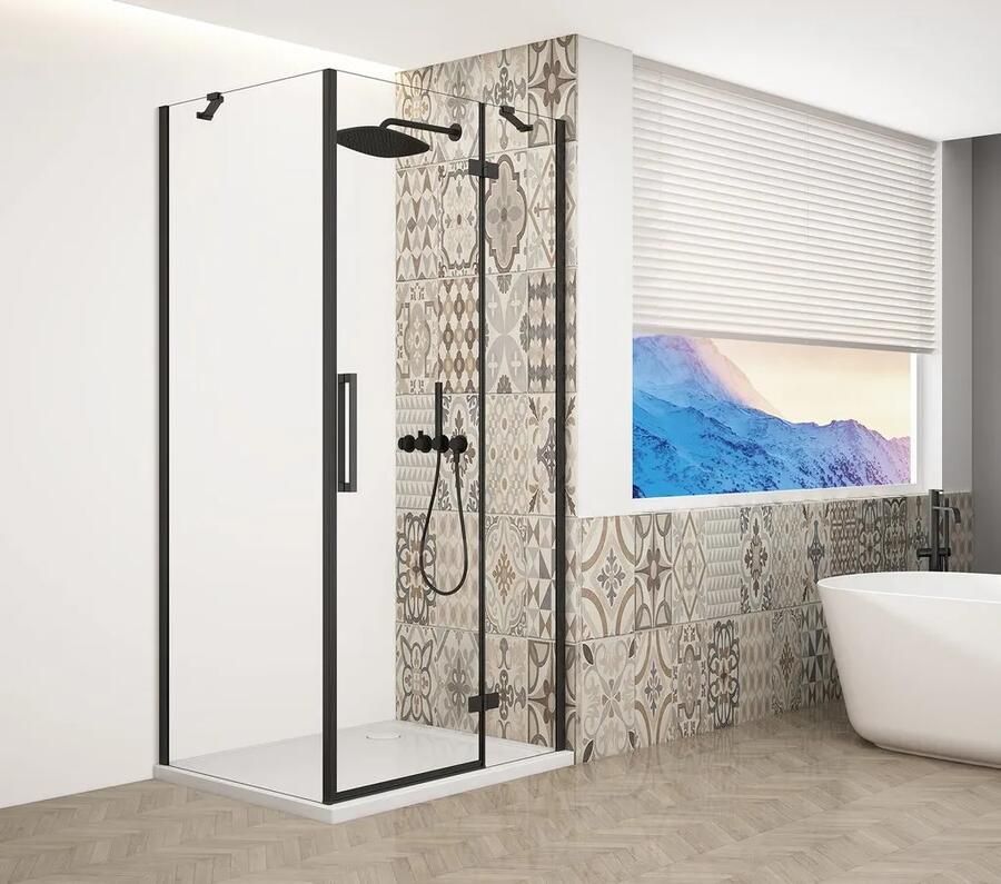 Gelco Trinity douchecabine met helder glas 120x100cm rechts zwart mat