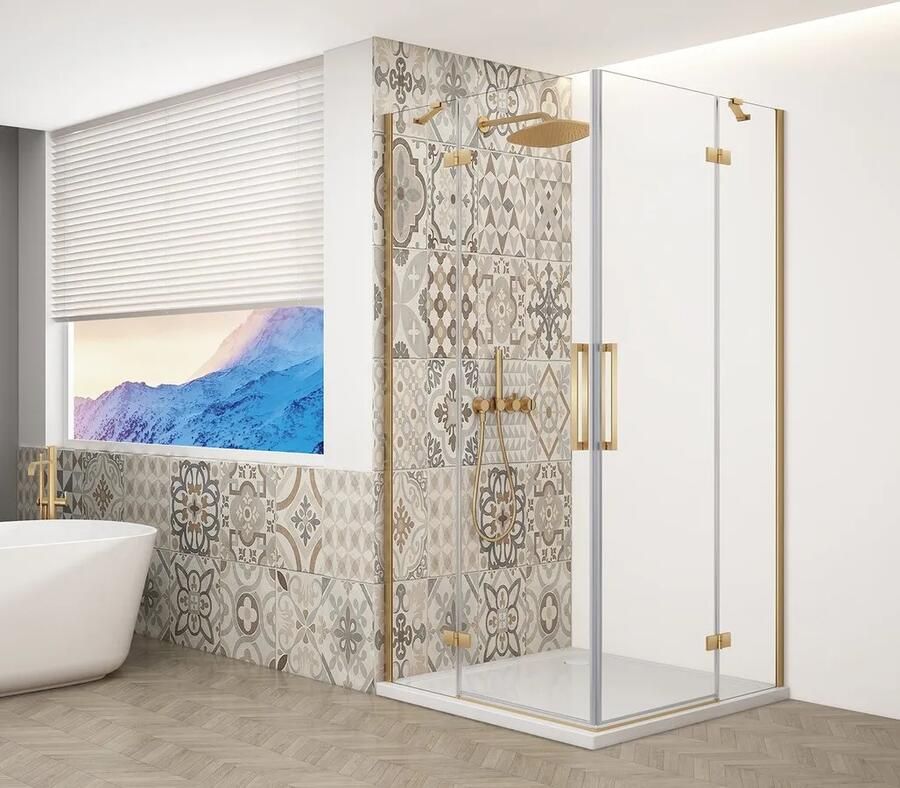 Gelco Trinity douchecabine met hoekinstap 100x100cm helder glas goud