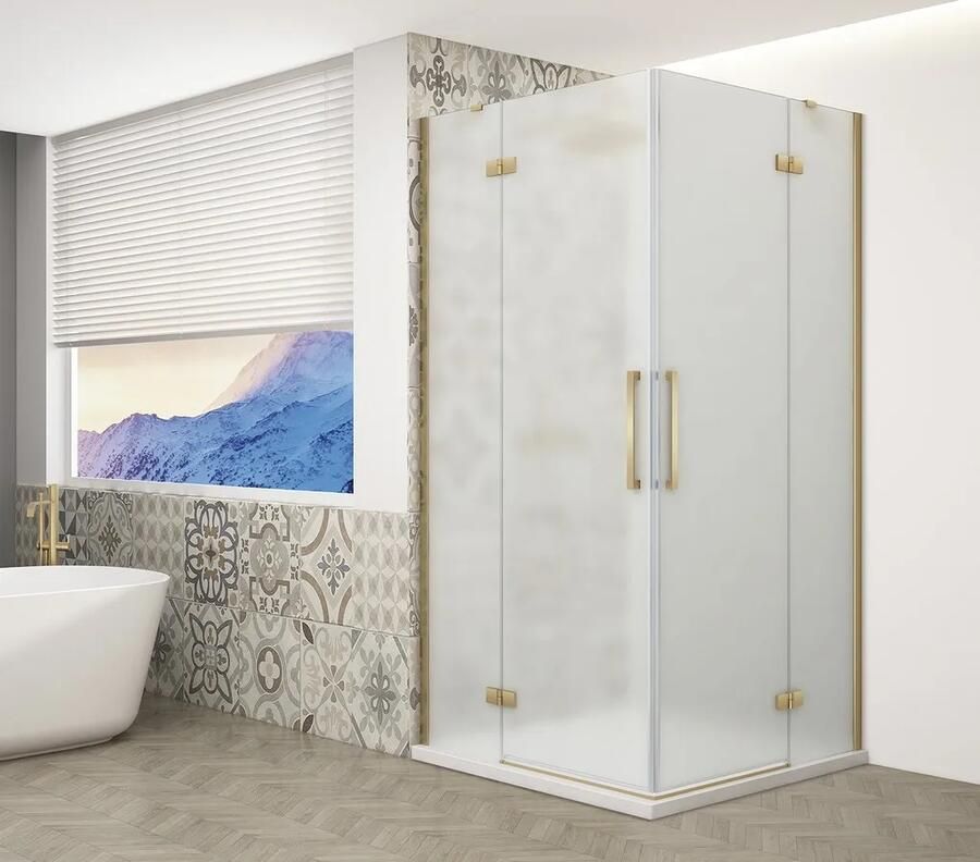 Gelco Trinity douchecabine met hoekinstap 100x100cm mat glas goud