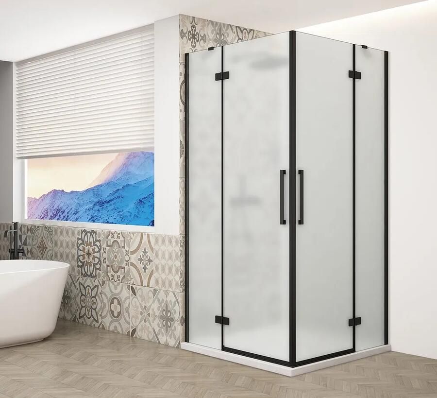 Gelco Trinity douchecabine met hoekinstap 100x100cm mat glas zwart mat
