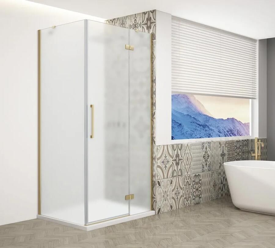 Gelco Trinity douchecabine met mat glas 120x100cm rechts goud