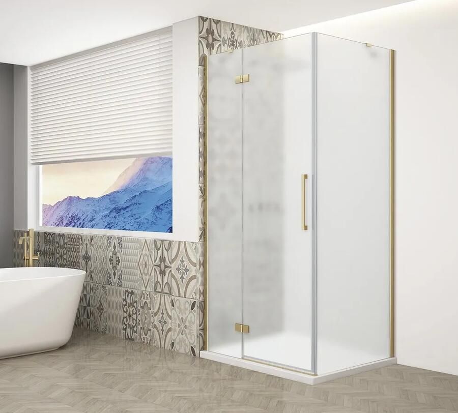 Gelco Trinity douchecabine met mat glas 100x120cm links goud