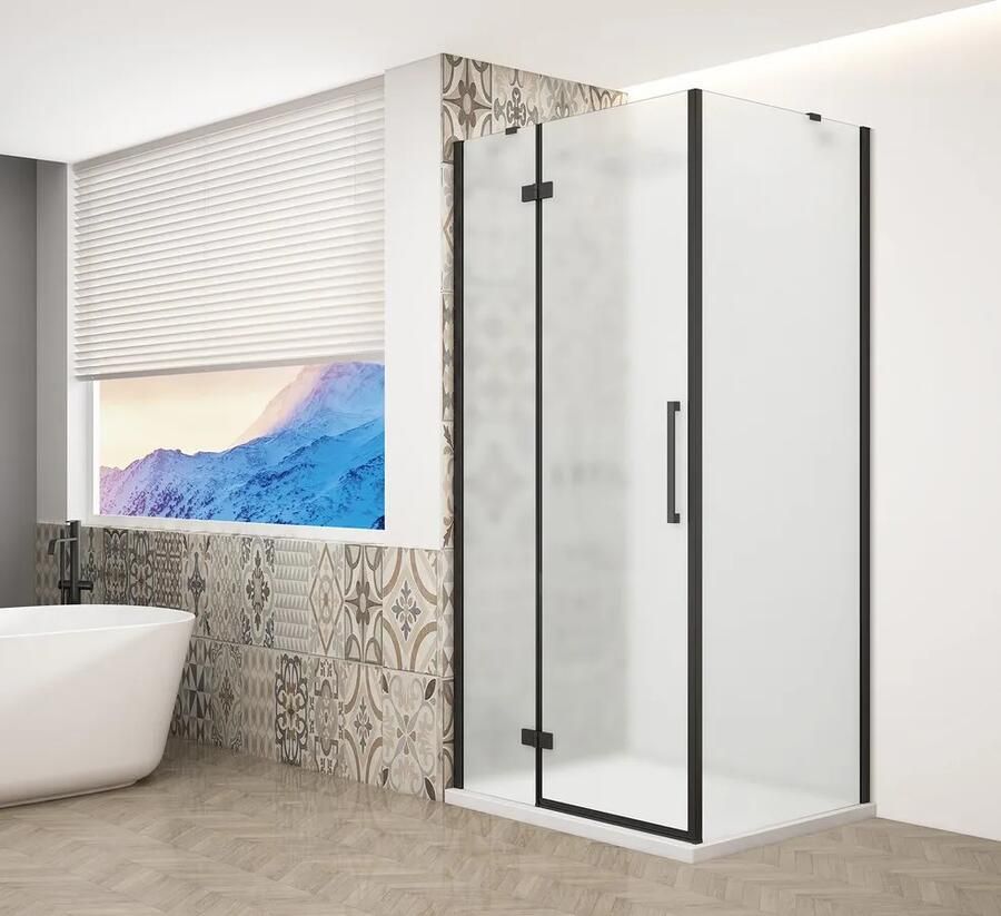 Gelco Trinity douchecabine met mat glas 100x100cm links zwart mat