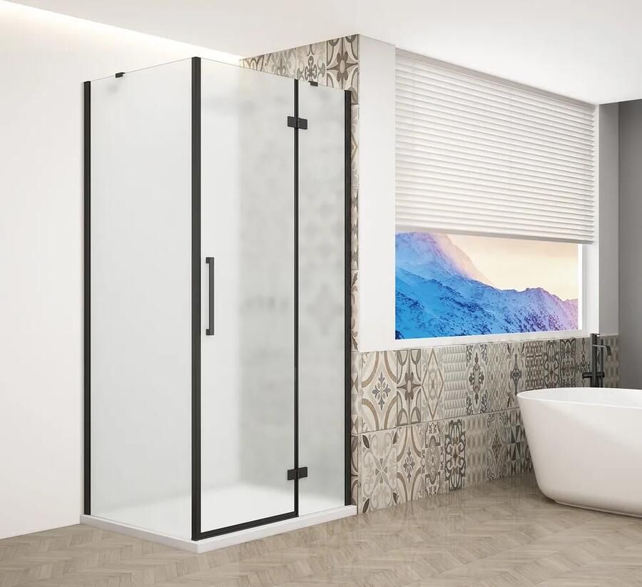 Gelco Trinity douchecabine met mat glas 100x100cm rechts zwart mat