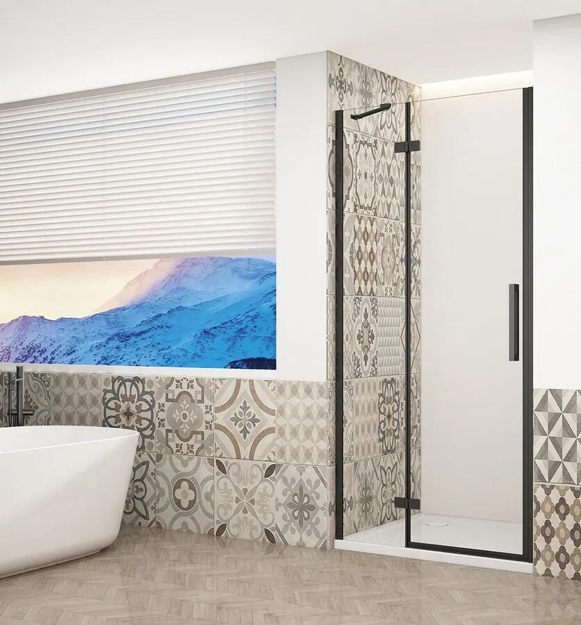 Gelco Trinity douchedeur 100cm links met helder glas zwart mat