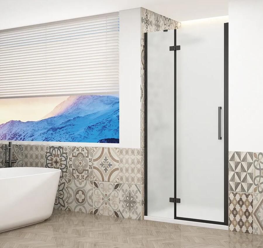 Gelco Trinity douchedeur 100cm links met mat glas zwart mat