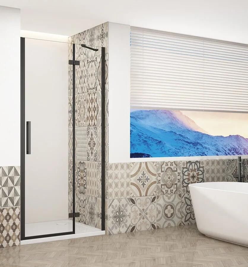 Gelco Trinity douchedeur 100cm rechts met helder glas zwart mat