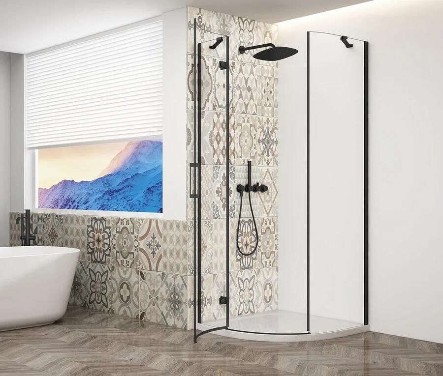Gelco Trinity kwartronde douchecabine 90x90cm links helder glas zwart mat
