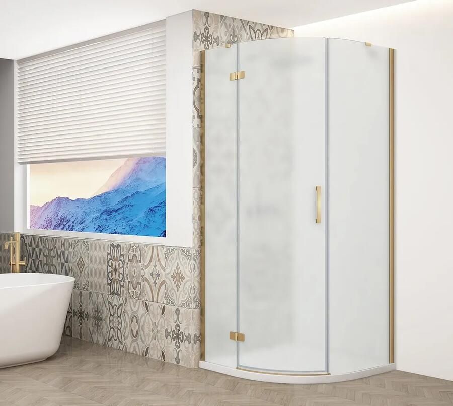 Gelco Trinity kwartronde douchecabine 90x90cm links mat glas goud