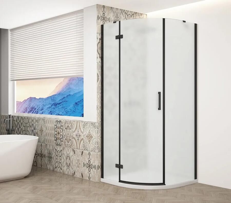 Gelco Trinity kwartronde douchecabine 90x90cm links mat glas zwart mat