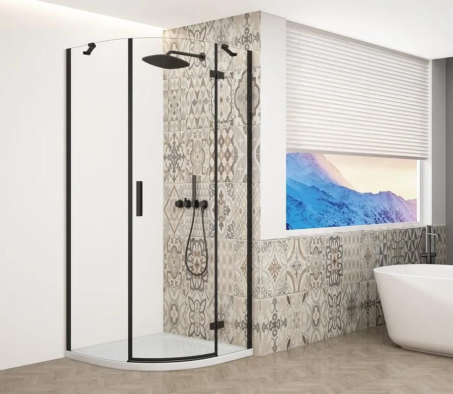 Gelco Trinity kwartronde douchecabine 90x90cm rechts helder glas zwart mat