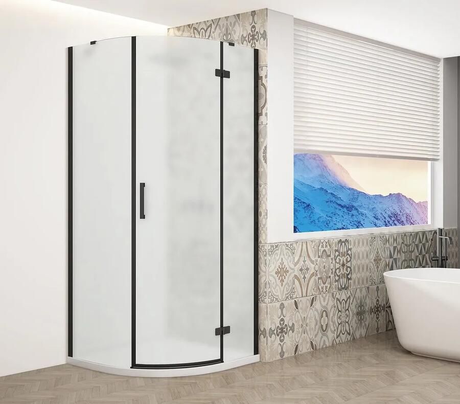 Gelco Trinity kwartronde douchecabine 90x90cm rechts mat glas zwart mat