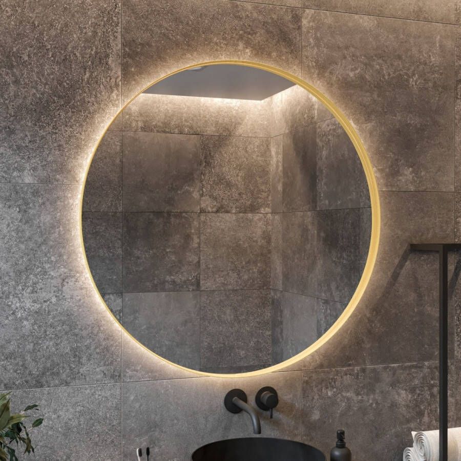 Gliss Design Athena ronde spiegel mat goud 100cm met verlichting en verwarming