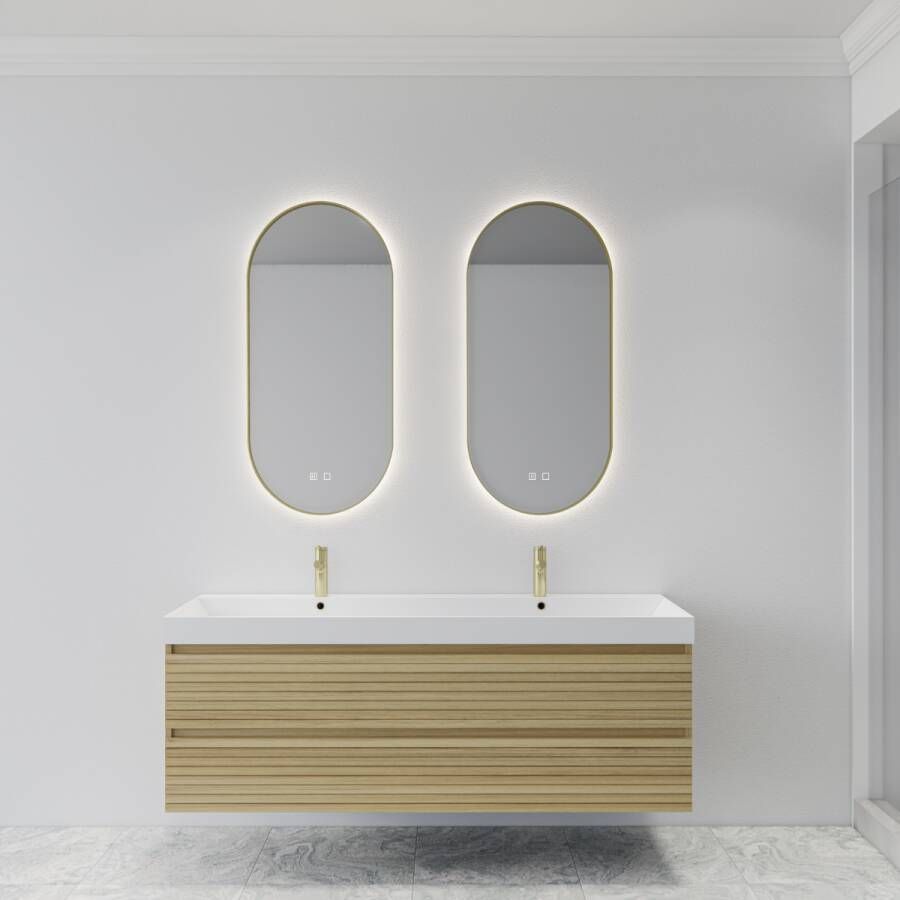 Gliss Design Aura ovale spiegel 50x100cm met LED-verlichting en verwarming goud