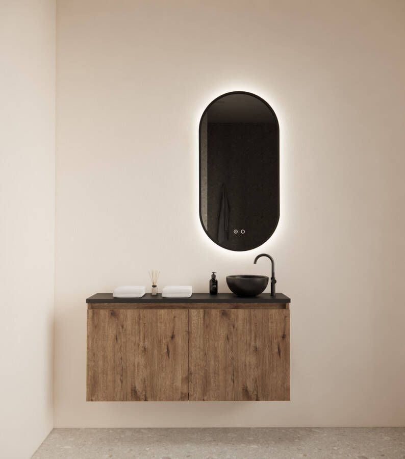 Gliss Design Echo toiletmeubel 100cm wellington oak met toppaneel zwart mat