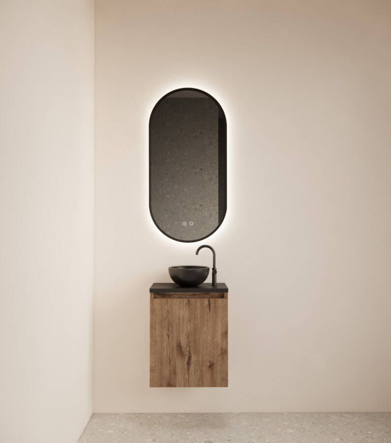 Gliss Design Echo toiletmeubel 40cm wellington oak met toppaneel zwart mat