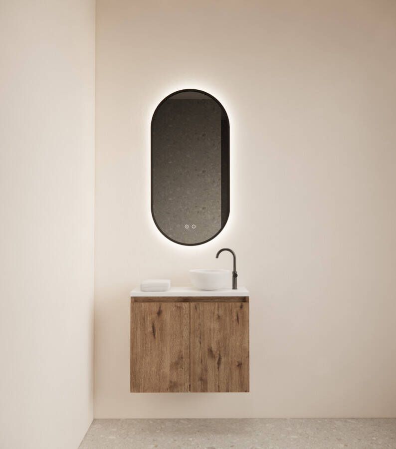 Gliss Design Echo toiletmeubel 60cm wellington oak met toppaneel wit mat
