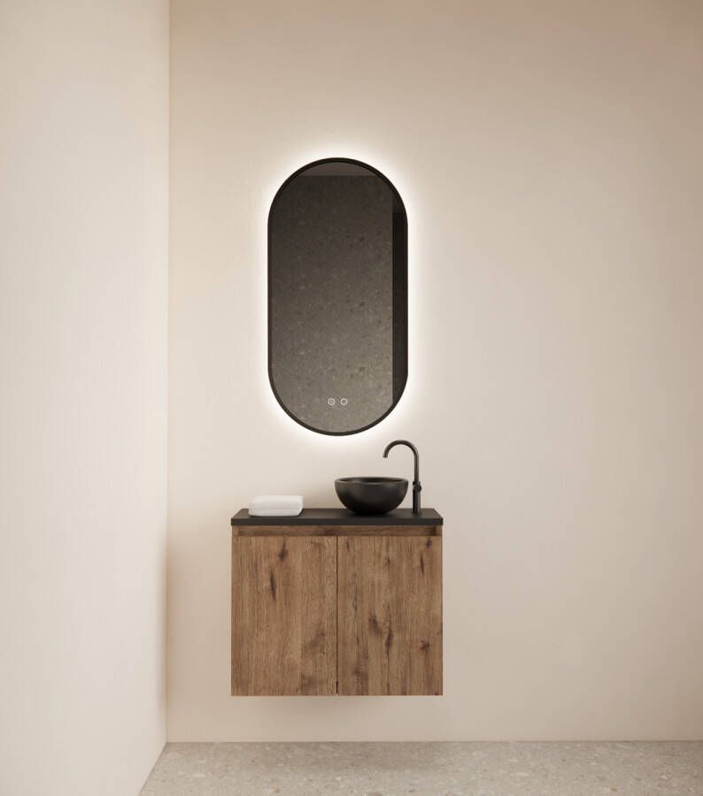 Gliss Design Echo toiletmeubel 60cm wellington oak met toppaneel zwart mat
