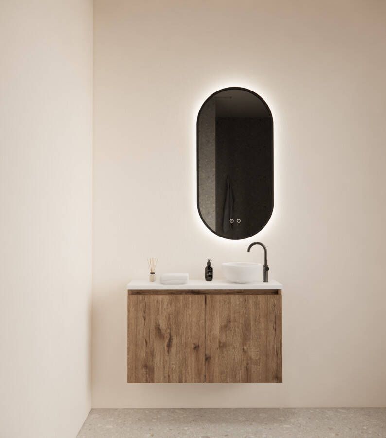 Gliss Design Echo toiletmeubel 80cm wellington oak met toppaneel wit mat