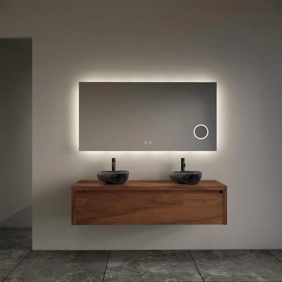 Gliss Design Ares badmeubel 120cm walnoot met rivierstenen waskommen