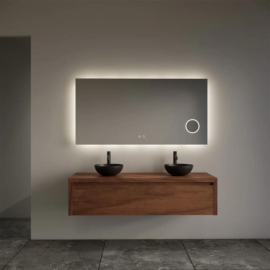 Gliss Design Ares badmeubel 120cm walnoot met zwarte waskommen