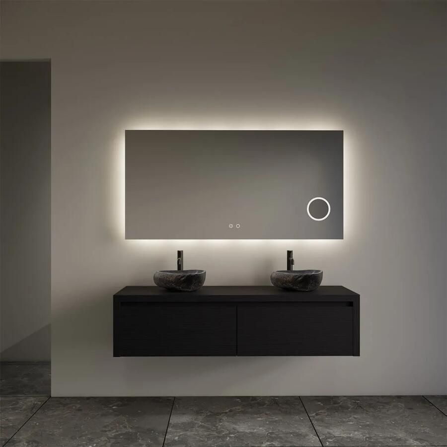 Gliss Design Ares badmeubel 120cm 2 lades black veneer met rivierstenen waskommen