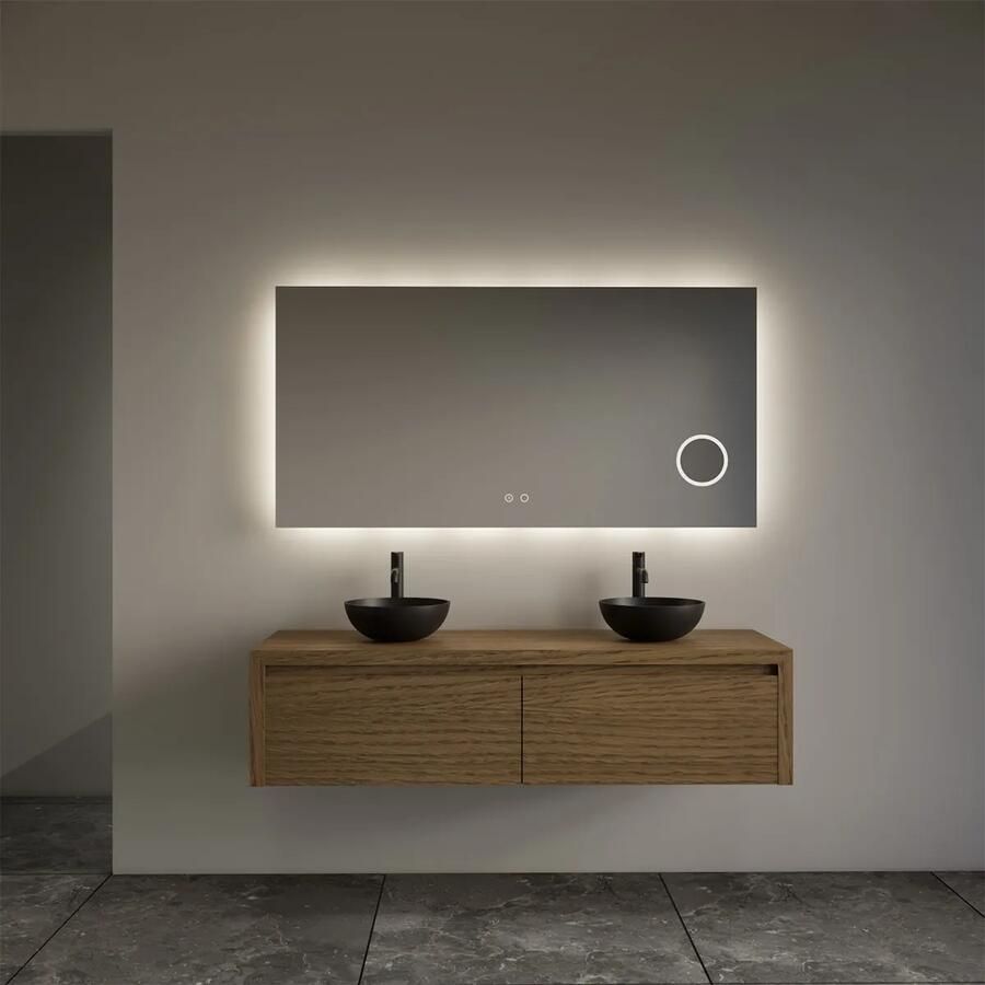 Gliss Design Ares badmeubel 120cm 2 lades castle brown met zwarte waskommen