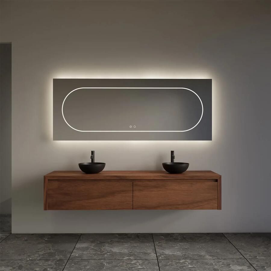 Gliss Design Ares badmeubel 180cm 2 lades walnoot met zwarte waskommen