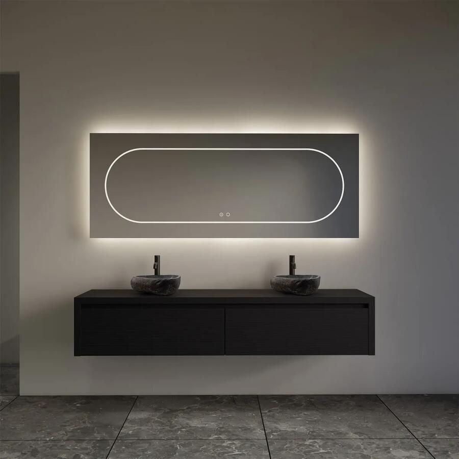 Gliss Design Ares badmeubel 180cm 2 lades black veneer met rivierstenen waskommen