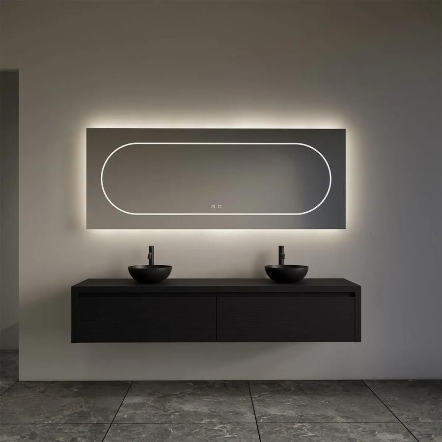 Gliss Design Ares badmeubel 160cm 2 lades black veneer met zwarte waskommen