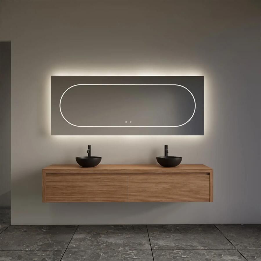 Gliss Design Ares badmeubel 180cm 2 lades pure met zwarte waskommen