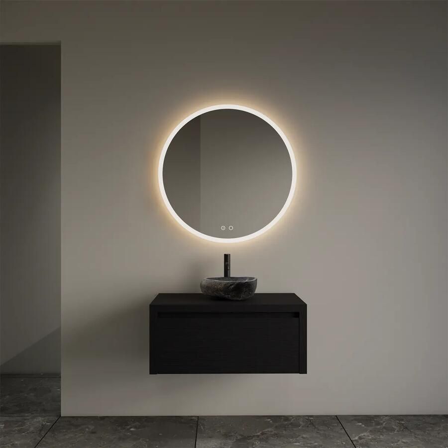 Gliss Design Ares badmeubel 80cm black veneer met rivierstenen waskom