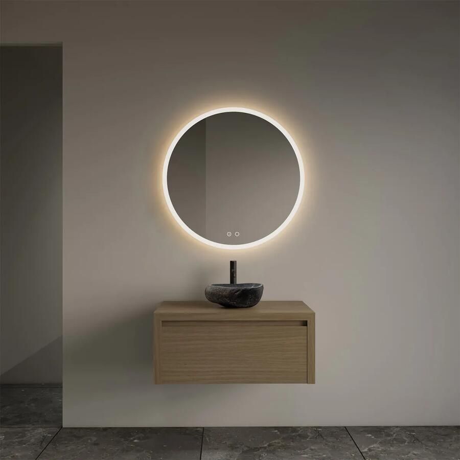 Gliss Design Ares badmeubel 80cm corn silk met rivierstenen waskom