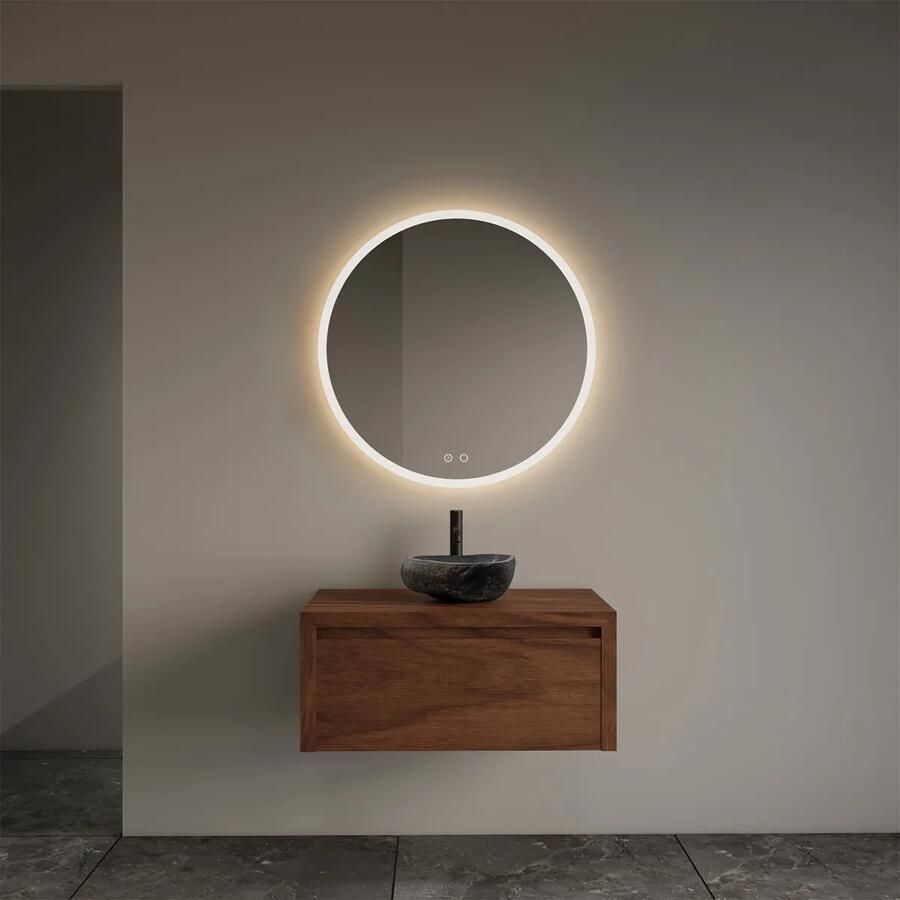 Gliss Design Ares badmeubel 80cm walnoot met rivierstenen waskom