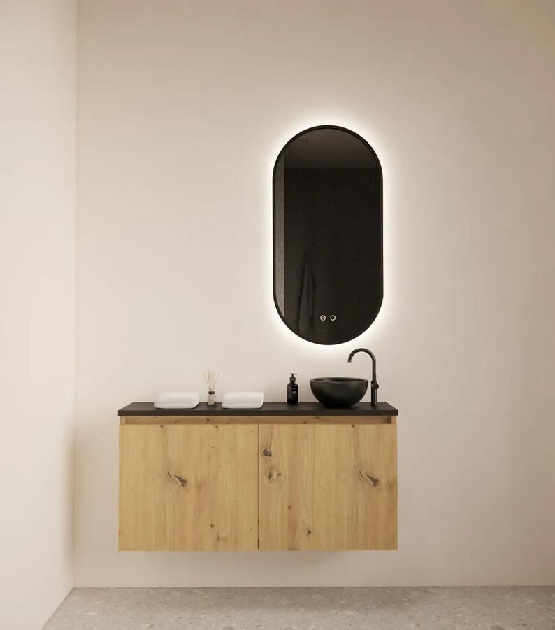 Gliss Design Echo toiletmeubel 100cm artisan eiken met toppaneel zwart mat