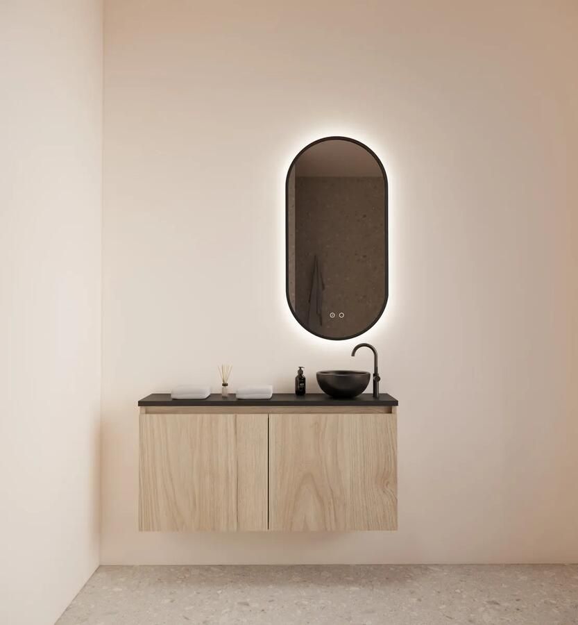 Gliss Design Echo toiletmeubel 100cm kastanje met toppaneel zwart mat