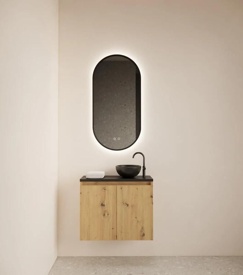 Gliss Design Echo toiletmeubel 60cm artisan eiken met toppaneel zwart mat