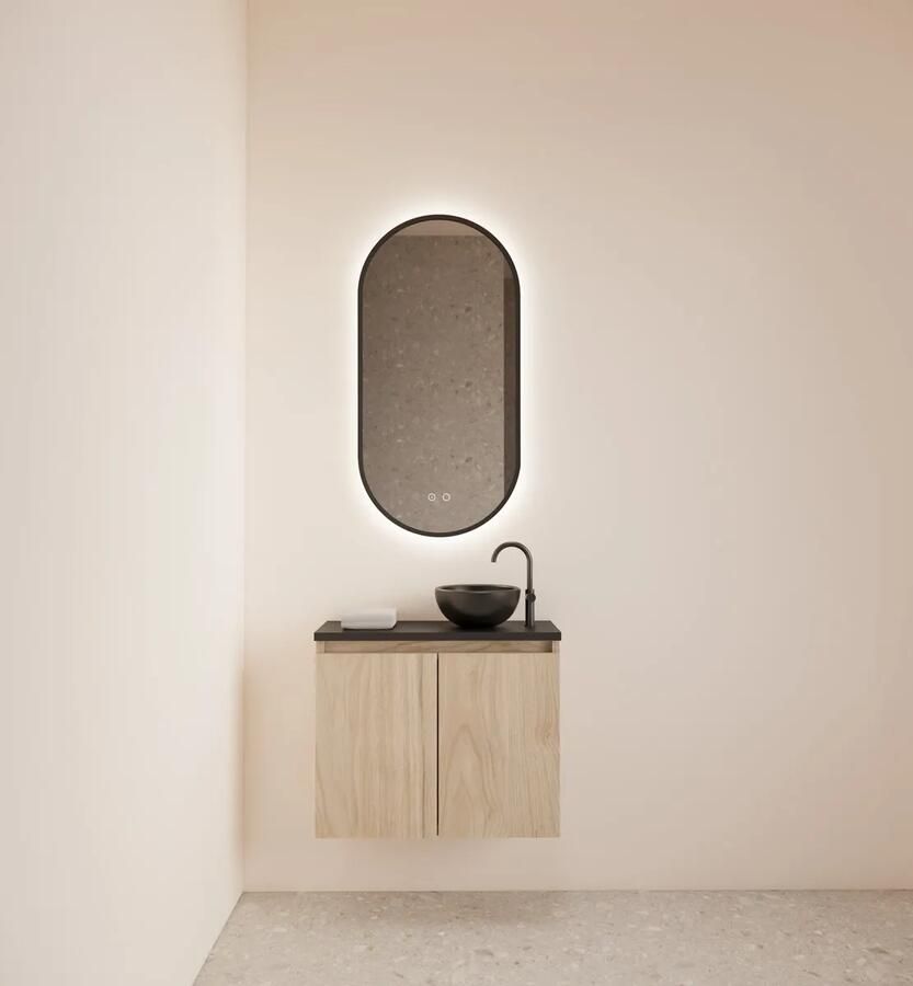 Gliss Design Echo toiletmeubel 60cm kastanje met toppaneel zwart mat