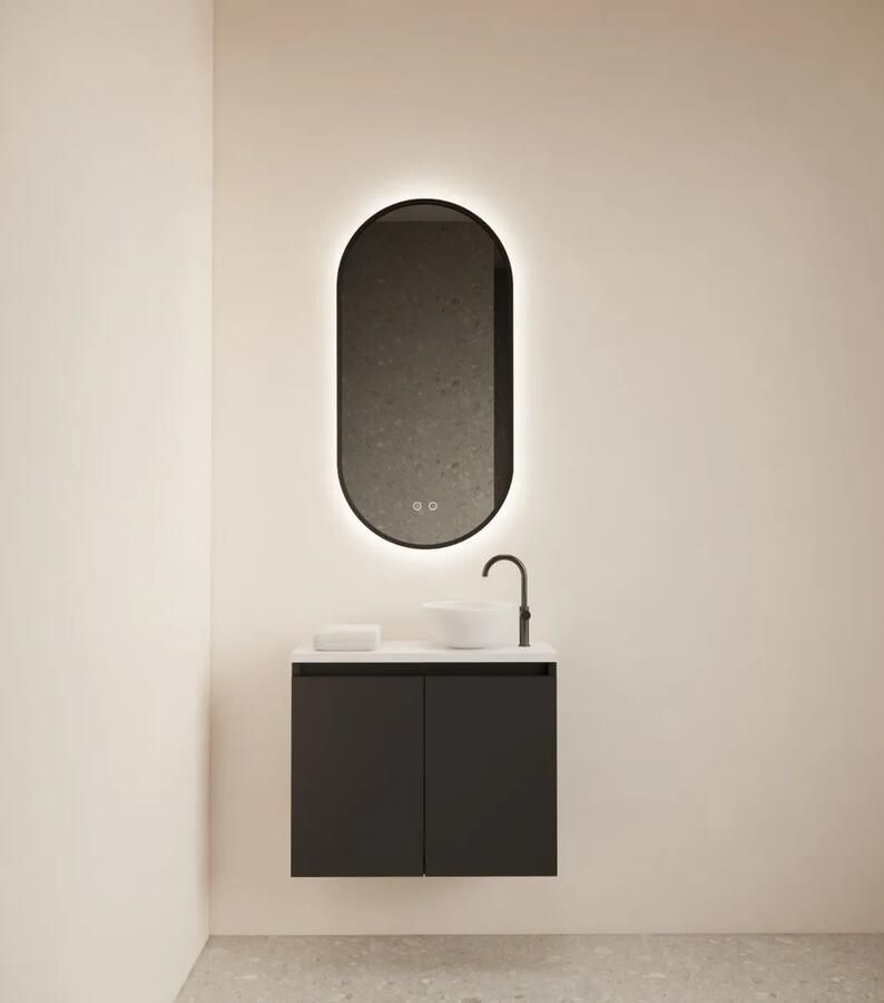 Gliss Design Echo toiletmeubel 60cm zwart mat met toppaneel wit mat