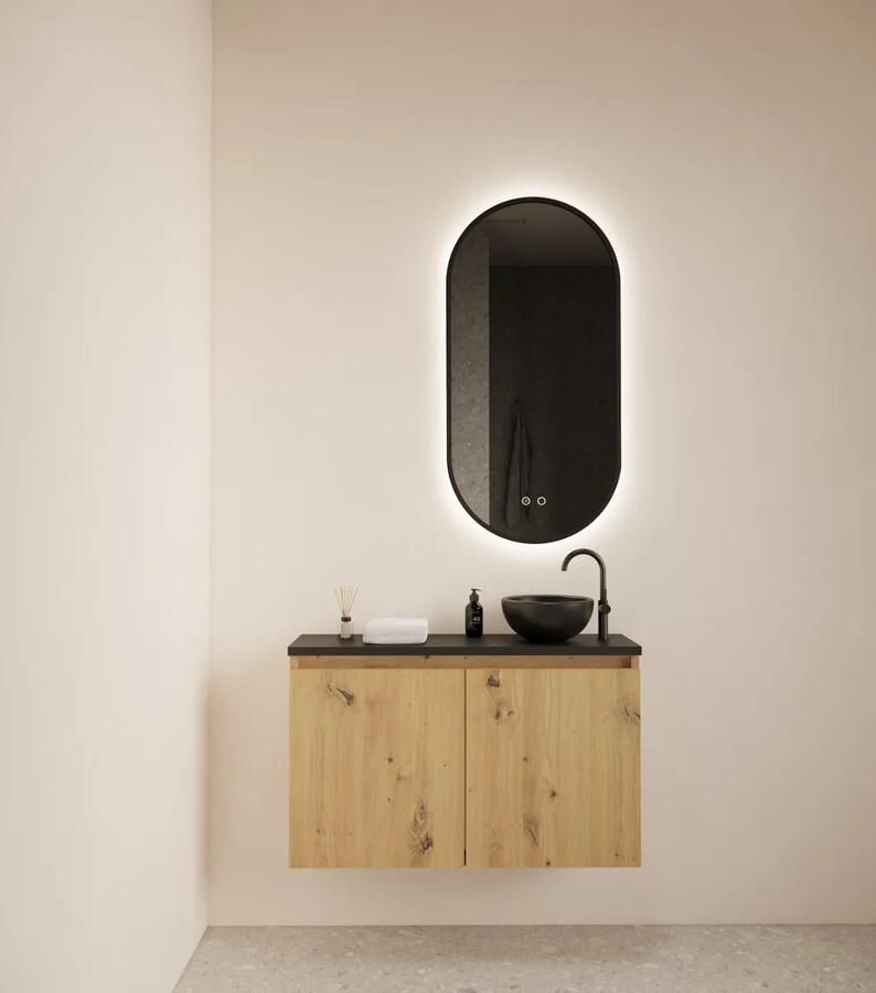 Gliss Design Echo toiletmeubel 80cm artisan eiken met toppaneel zwart mat