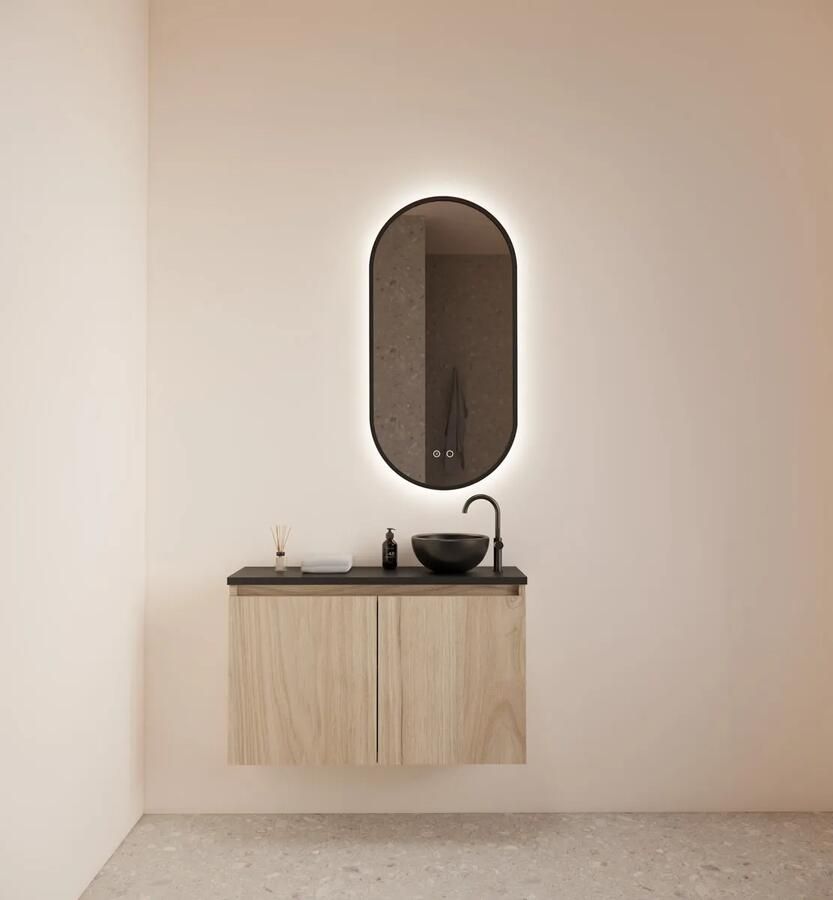 Gliss Design Echo toiletmeubel 80cm kastanje met toppaneel zwart mat