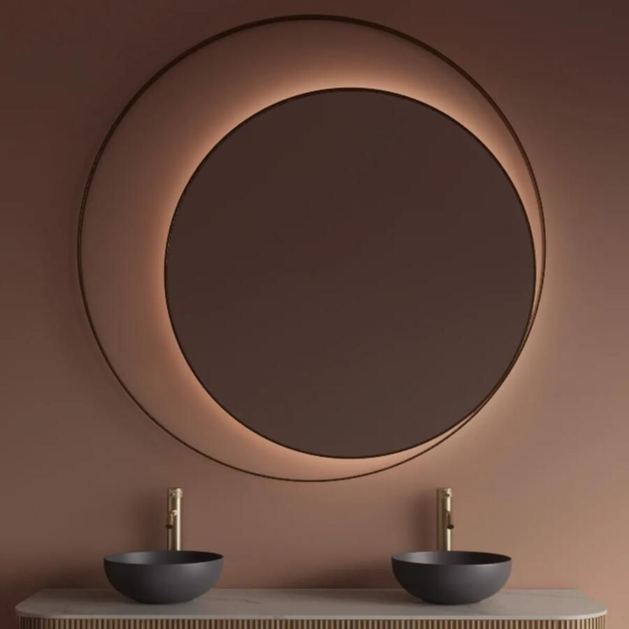 Gliss Design Spiegel Kosmos Mat Goud Rond met Frame en Indirecte LED Verlichting 120 cm - Foto 3