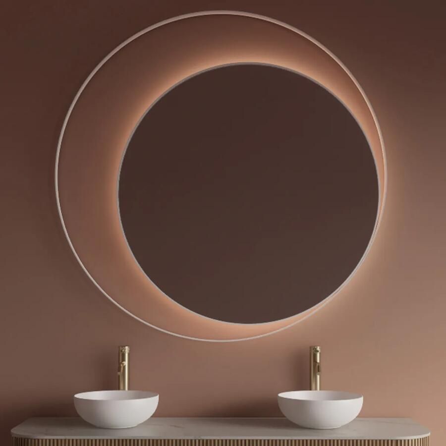 Gliss Design Spiegel Kosmos Mat Wit Rond met Frame en Indirecte LED Verlichting 120 cm - Foto 3