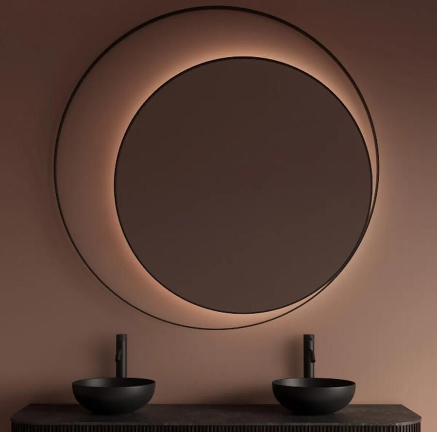 Gliss Design Spiegel Kosmos Mat Zwart met Frame en Indirecte LED Verlichting 120 cm - Foto 3